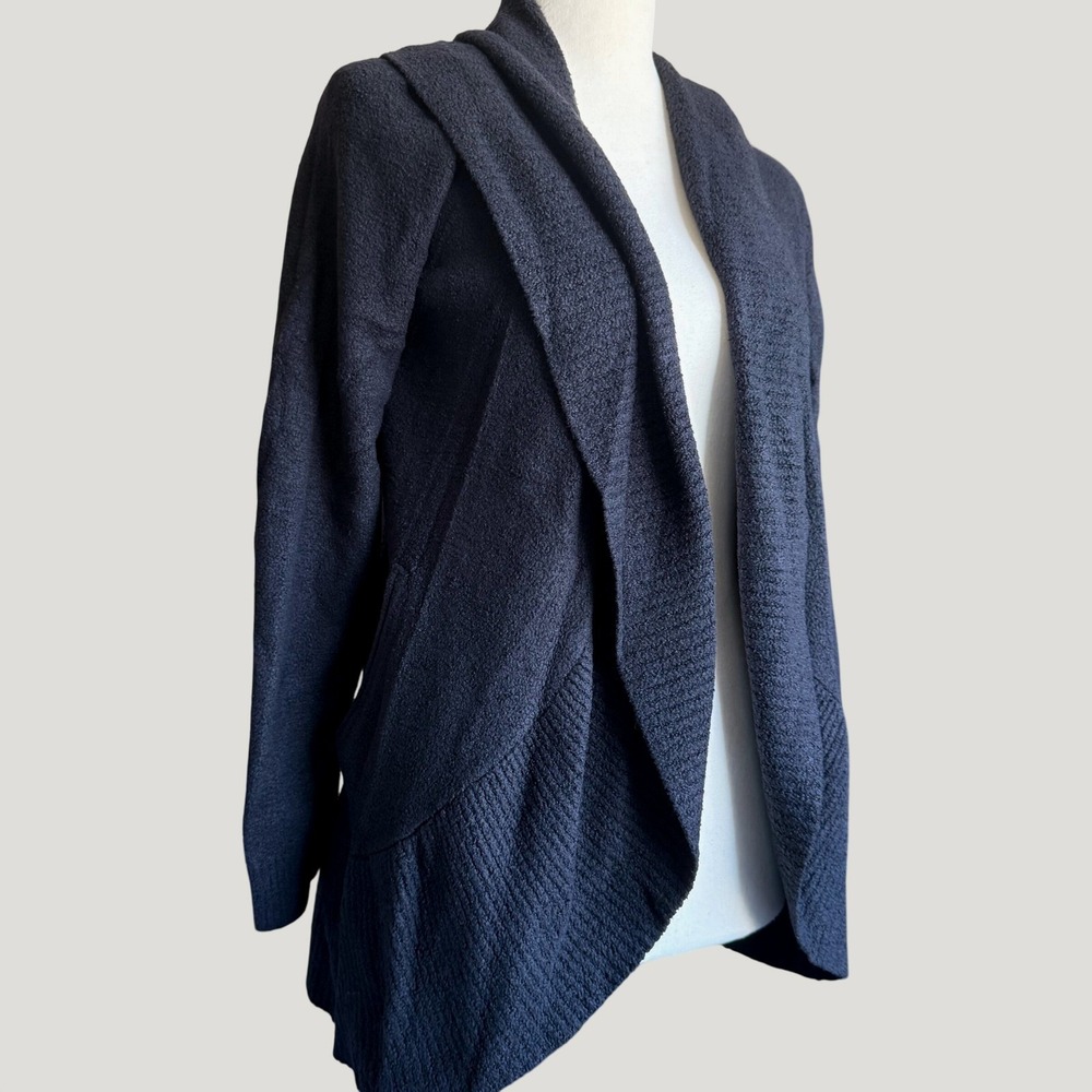 Max & Mia Open Front Cardigan Womens M Black Excellent Shawl Collar Knit Pocket